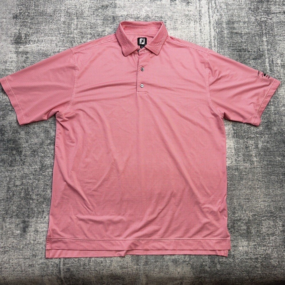 FootJoy Polo Shirt Mens Large Pink Houndstooth Geometric Golf Performance Travel - Picture 2 of 11